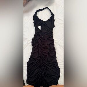 Free People Black Ruched Halter Midi Dress